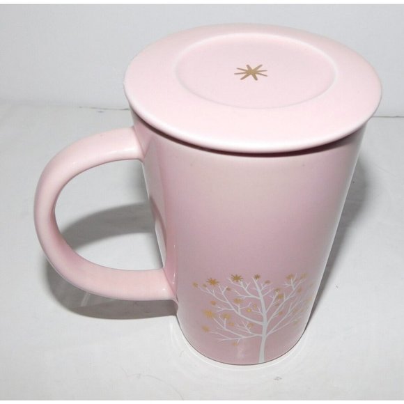 Davids Tea Perfect Mug Cool Pink Starry Tree with Lid 12 oz White Gold- - Picture 6 of 9